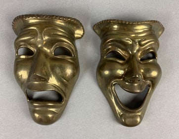 Group of 2 Brass Comedy and Tragedy Masks