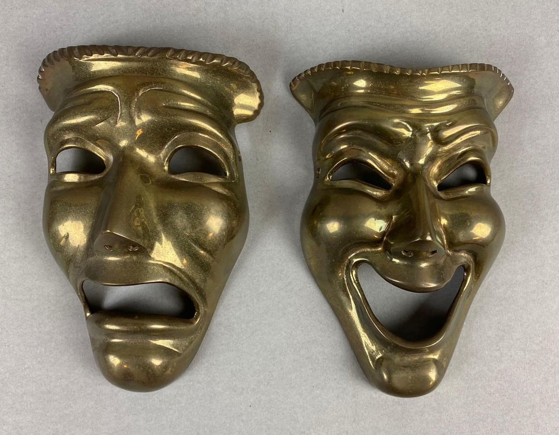 Group of 2 Brass Comedy and Tragedy Masks (1 of 3)