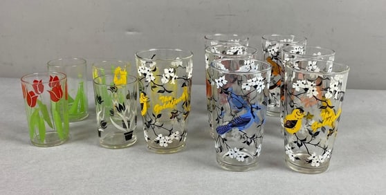 Group of 10 Bird Themed Drinking Glasses and More