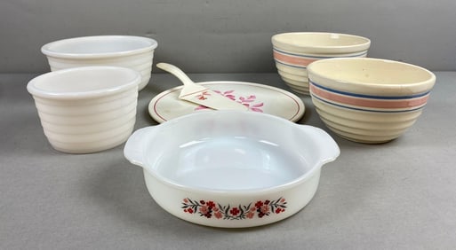 Group of 7 Fire King White Glass Bowls and More