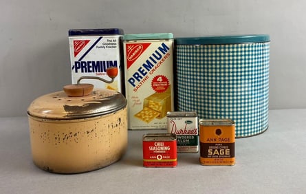 Group of 7 Vintage Food Tin Containers