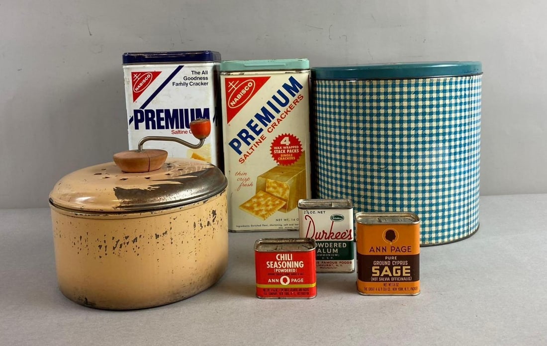 Group of 7 Vintage Food Tin Containers (1 of 2)