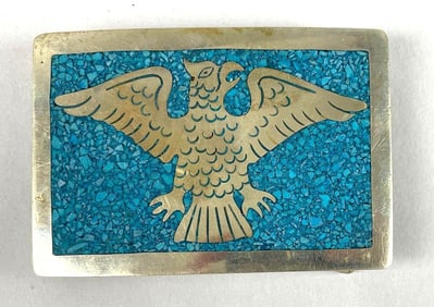 Mexican Silver Tone Turquoise Eagle Belt Buckle