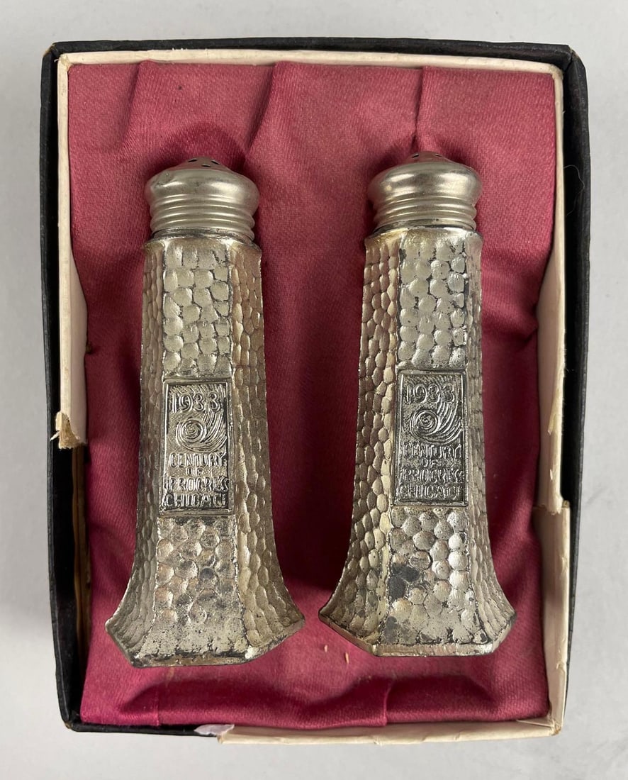 Pair of 1933 Chicago World's Fair Salt and Pepper Shakers: Each measure 3 1/2"