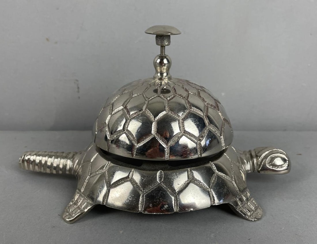 Nickel Finish Tortoise Desk Bell: Measures 4 1/4" x 7 1/2" x 5"