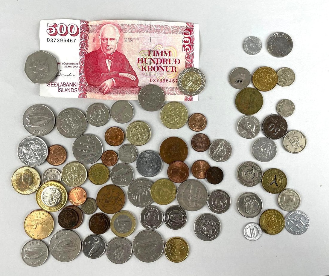 Group of Foreign Coins and Tokens: Group of Foreign Coins and Tokens