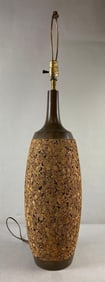 Vintage Mid Century Cork and Walnut Table Lamp