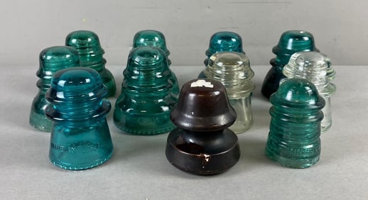 Group of 11 Vintage Hemingray Glass Utility Pole Insulators and More