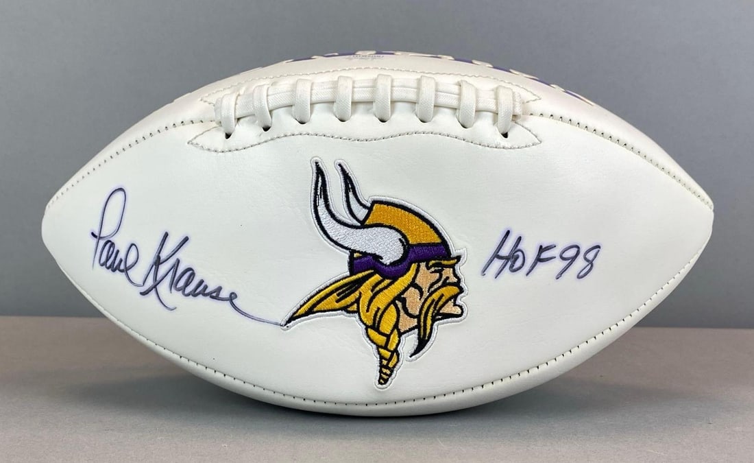 Paul Krause Signed Minnesota Vikings Football: Includes JSA COA, Hall of fame 98
