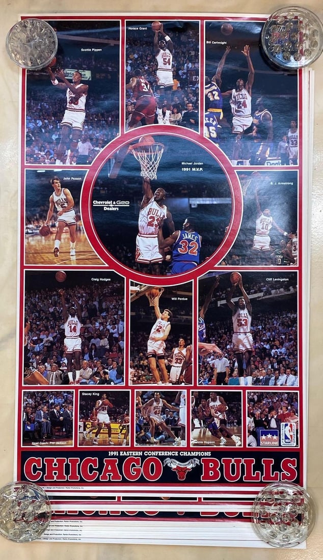 Group of 1991 Chicago Bulls East Conference Champions Posters: Includes assorted spare champions, largest each measures 37” H x 23” W