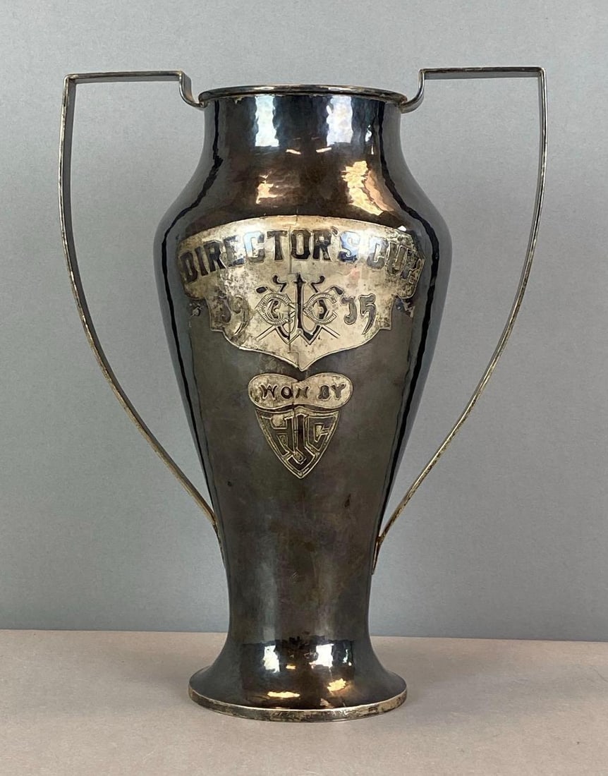 1915 Sterling Silver Directors Cup Trophy: Total weight of 825.2 grams, marked on base, measures 11” H x 8 3:4” W x 5” D
