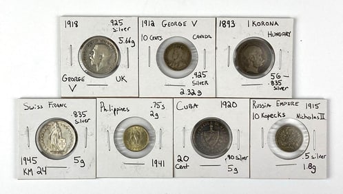 Group of 7 Assorted Foreign Coins