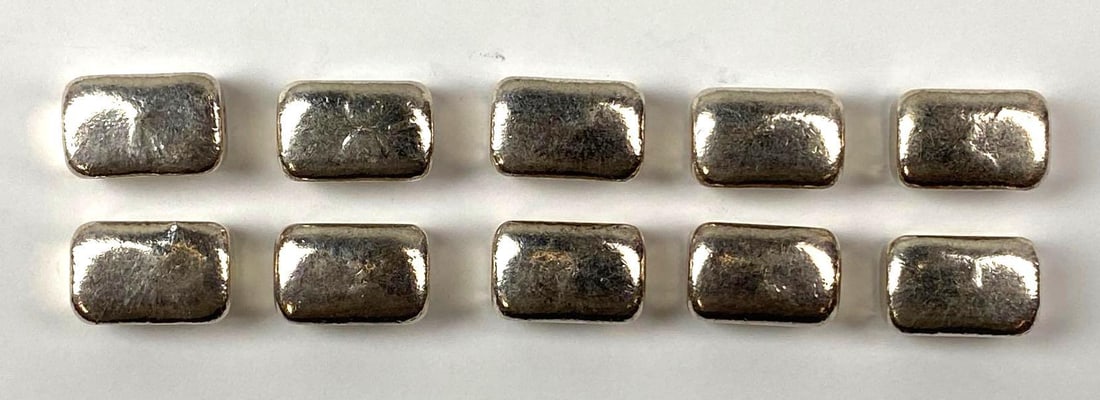 Group of 10 Shinybars 1 oz .999 Fine Silver Ingots/ Bars: Group of 10 Shinybars 1 oz .999 Fine Silver Ingots/ Bars