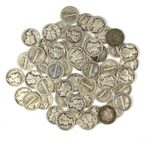 Group of 53 US Mercury Silver Dimes