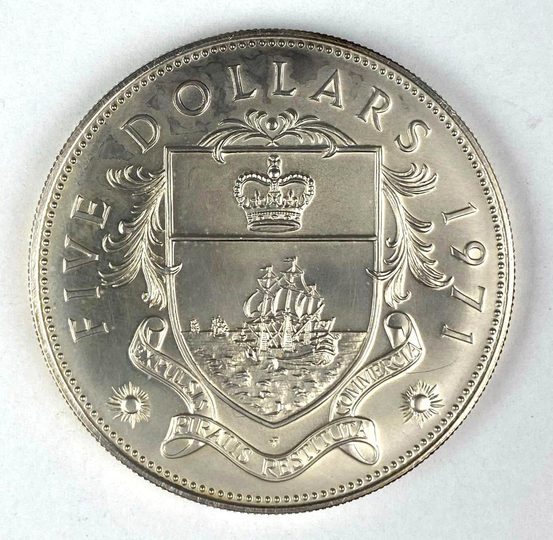 1971 Commonwealth of the Bahama Islands $5 Coat of Arms 1.34 oz .925 Sterling Silver Coin (1 of 2)