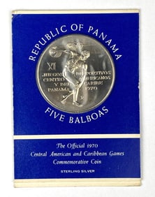 1970 Republic of Panama 5 Balboas Central America And Caribbean Games .925 Sterling Silver