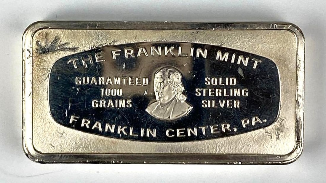 1974 The Franklin Mint 1000 Grain 2 oz .925 Sterling Silver Ingot/ Bar (1 of 2)