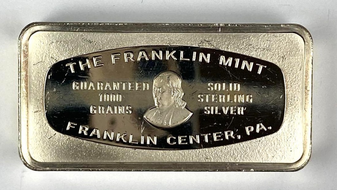 1974 The Franklin Mint 1000 Grain 2 oz .925 Sterling Silver Ingot/ Bar (1 of 2)