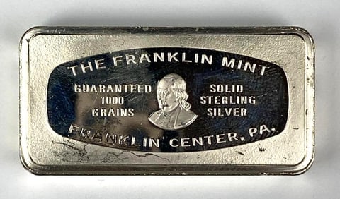 1974 The Franklin Mint 1000 Grain 2 oz .925 Sterling Silver Ingot/ Bar