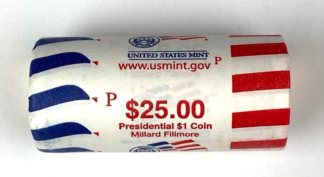 US Mint $25 Millard Fillmore Presidential $1 D Coin Roll (1 of 2)