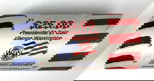 US Mint $25 George Washington Presidential $1 P Coin Roll