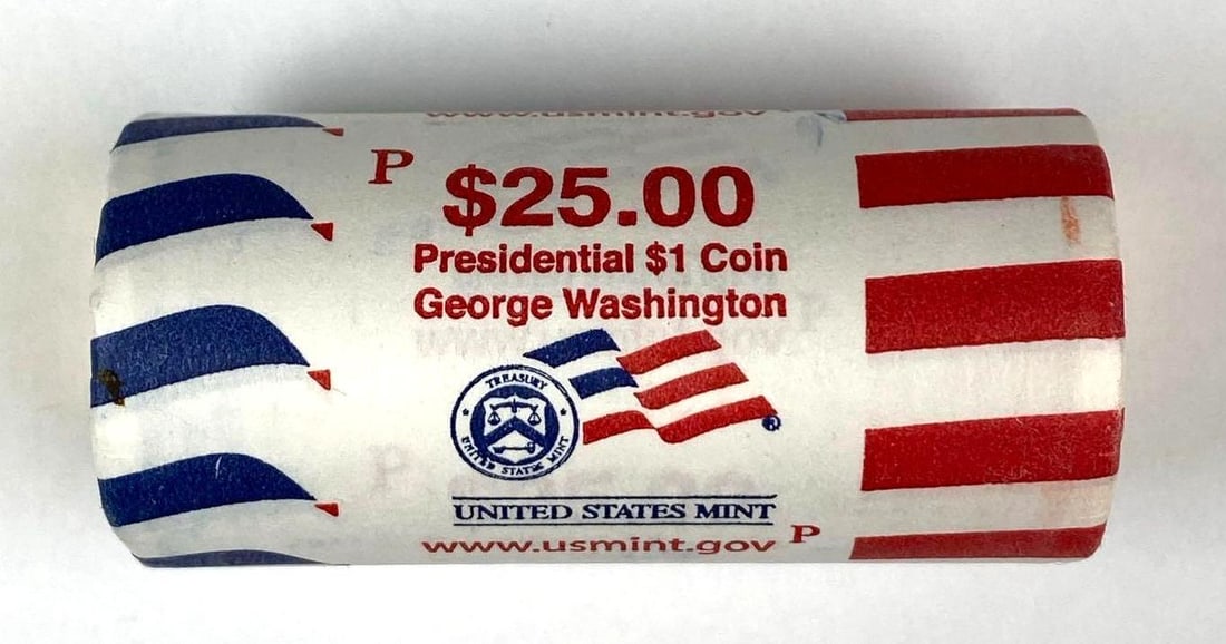 US Mint $25 George Washington Presidential $1 P Coin Roll (1 of 2)