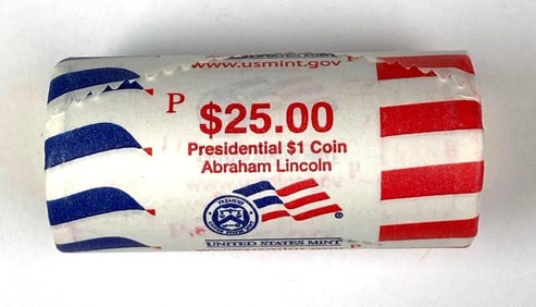 US Mint $25 Abraham Lincoln Presidential $1 P Coin Roll
