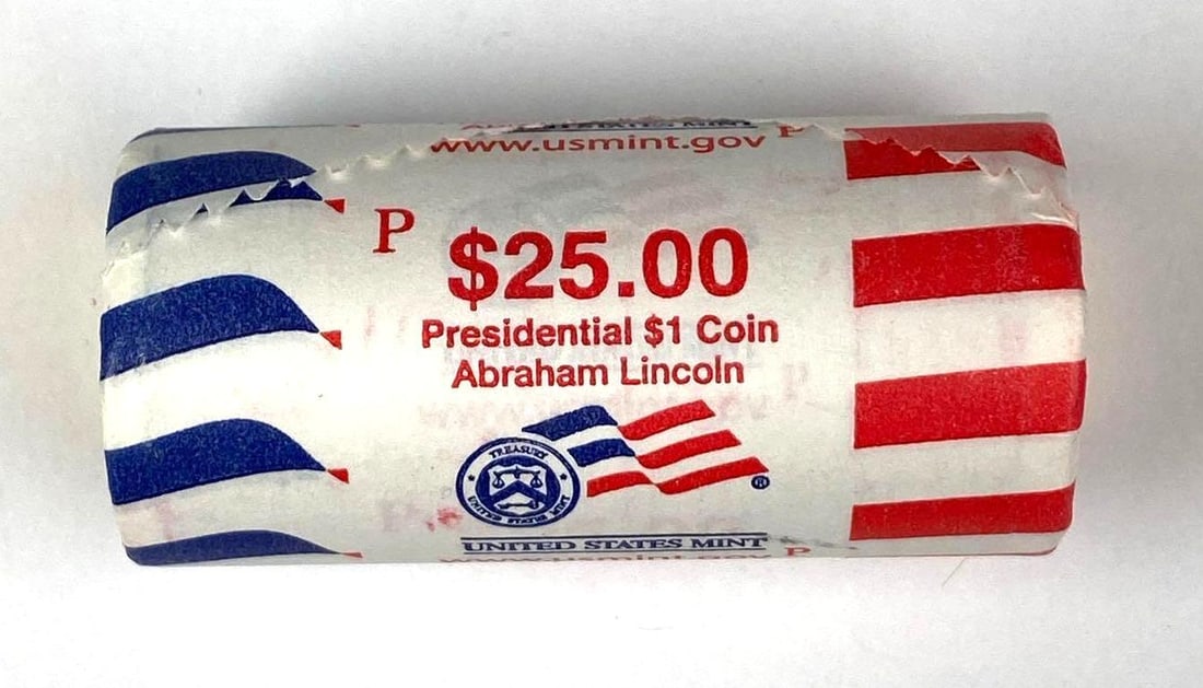 US Mint $25 Abraham Lincoln Presidential $1 P Coin Roll (1 of 2)