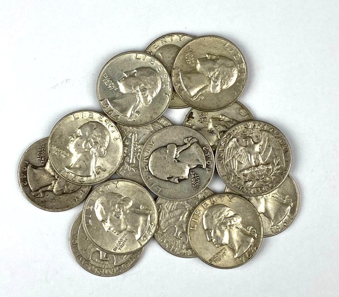 Group of 14 US Washington Silver Quarters (1 of 1)