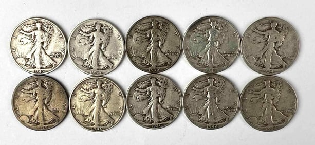 Group of 10 US Walking Liberty Silver Half Dollars