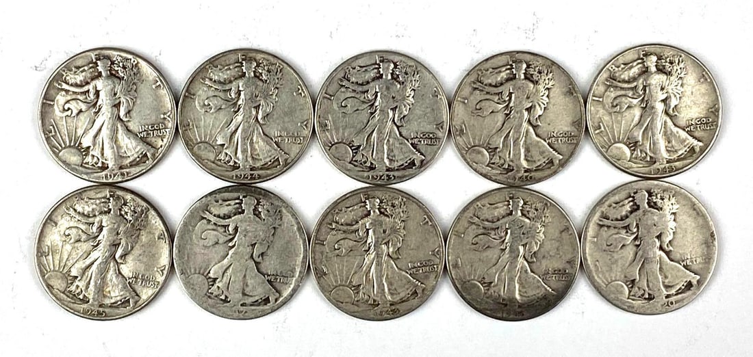 Group of 10 US Walking Liberty Silver Half Dollars (1 of 2)