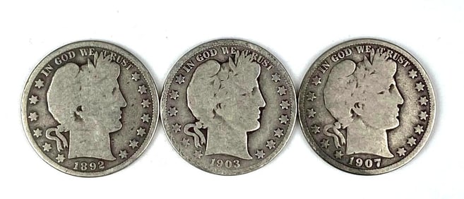 Group of 3 US Barber Silver Half Dollars