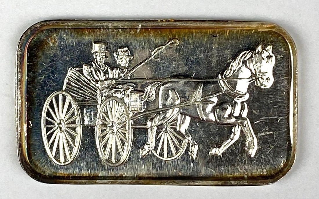 Silvertowne Horse and Buggy 1 oz .999 Fine Silver Ingot/ Bar (1 of 2)