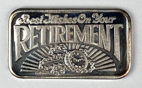 1986 Crown Mint Best Wishes On Your Retirement 1 oz .999 Fine Silver Ingot/ Bar
