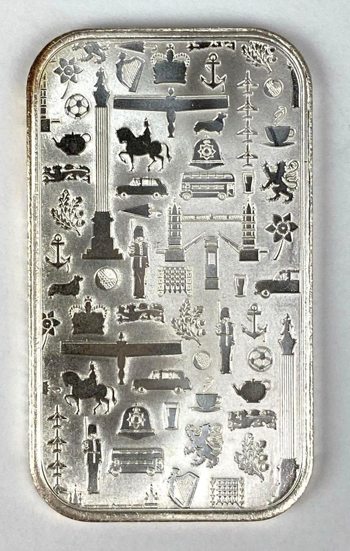 JBR Recovery Ltd Icons of Britain 1 oz .999 Fine Silver Ingot/ Bar (1 of 2)