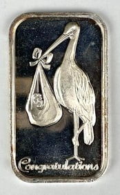 1990 Silvertowne Congratulations 1 oz .999 Fine Silver Ingot/ Bar