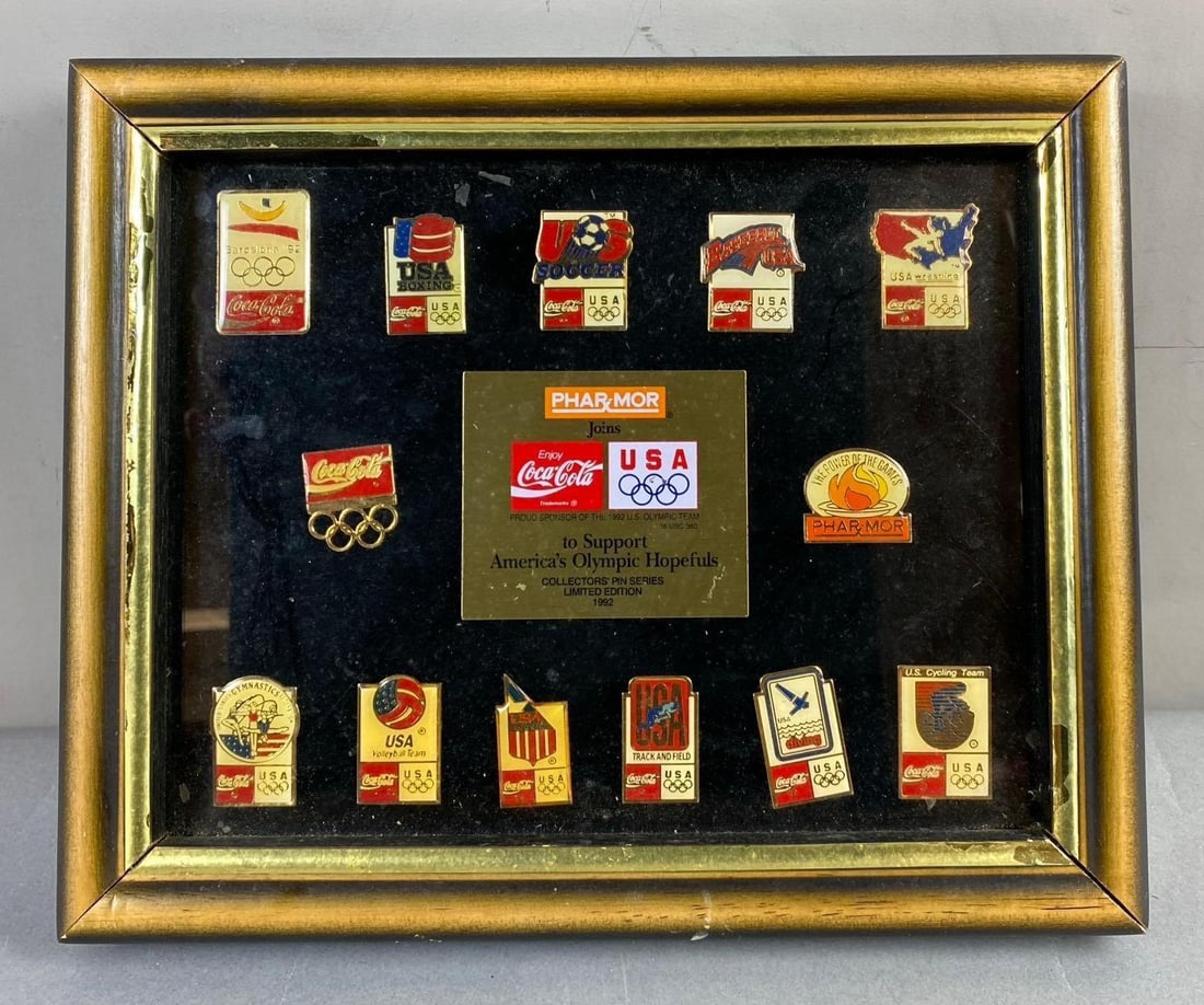 Vintage 1992 Olympic Collectors Pin Series Framed Shadow Box (1 of 2)