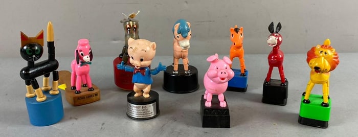 Group of 9 Vintage Push Button Puppet Figures