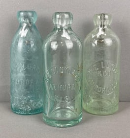 Group of 3 Antique Aurora Illinois Hutch Bottles
