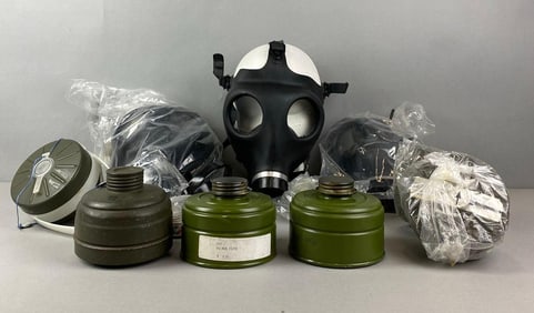 Group of Military Gas Masks and Filters