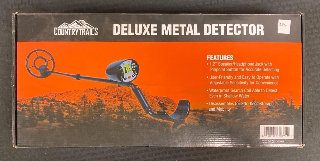 Country Trails Deluxe Metal Detector: In original box, untested, complete set, box measures 10” H x 21” W x 5” D