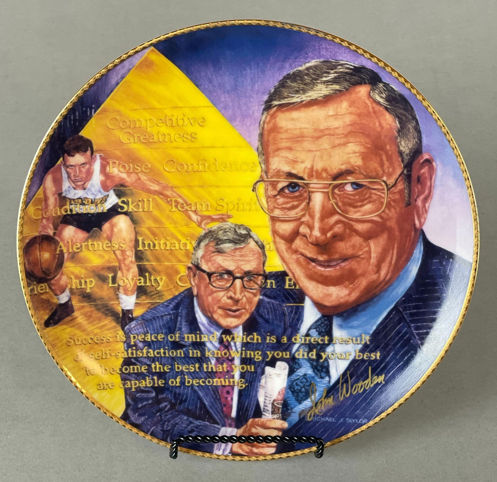 1989 Gartlan John Wooden Signed Collector Plate: HOF UCLA Basketball Coach Autographed John Wooden