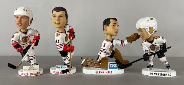 Stan Mikita, Glenn Hall, and 2 - Denis Savard Chicago Blackhawks Kick10 Bobbleheads