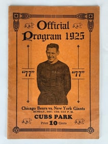 Rare 1925 Chicago Bears vs New York Giants Program with Red Grange Cover