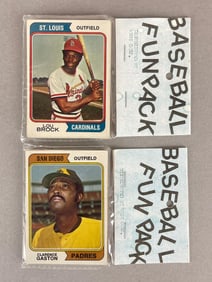 1974 Topps Baseball West Corps Cello Fun Packs with Lou Brock on Top