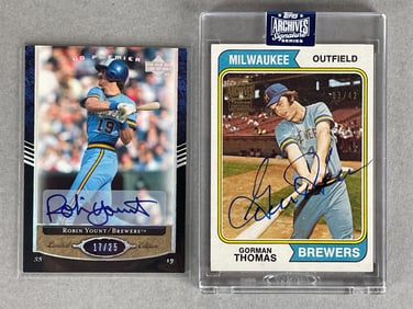 2007 UD Premier Robin Yount Auto and 20 Topps Archives Signature Gorman Thomas Auto