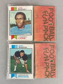 2 - 1973 Topps Football West Corps Cello Fun Packs with John Riggins and Lem Barney Showing