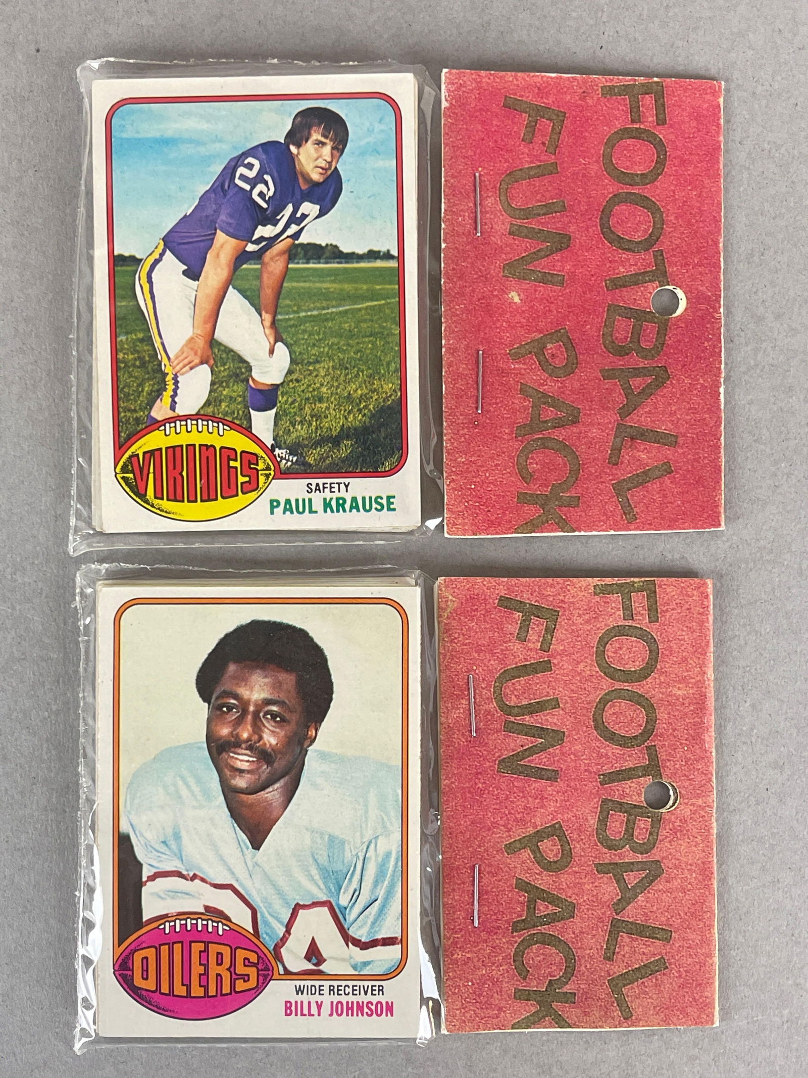 2 - 1976 Topps Football West Corps Cello Fun Packs with Paul Krause + Billy Johnson Rookie (1 of 2)