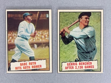 1961 Topps Babe Ruth #401 and Lou Gehrig #405