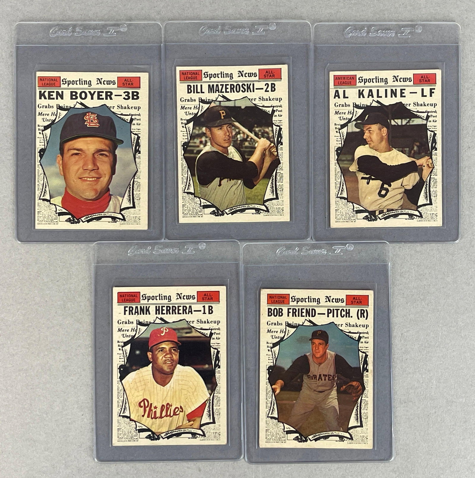 5 - 1961 Topps All-Star Cards Including, Kaline, and Mazeroski: Tough high numbers all VGEX, Kaline #580, Mazeroski #571, Boyer #573, Friend #585, Herrera #569